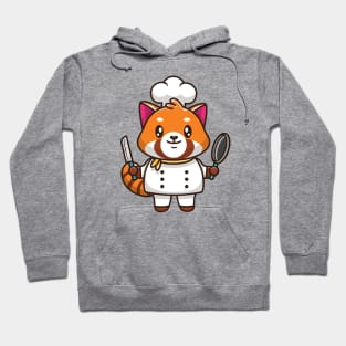 Cute Red Panda Chef Holding Pan And Knife Cartoon Hoodie